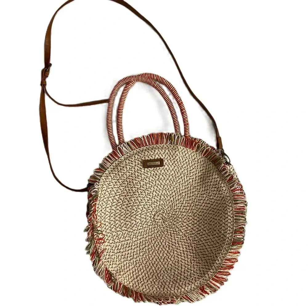 NWT Sun N Sand Multicolor Round Fringe‎ Straw Purse
